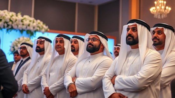 Men attending Doha International Music and Marching Festival.