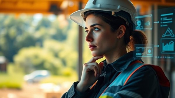 AI in construction applications: Engineer using futuristic display