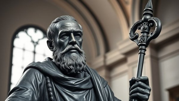 Statue of older man in museum, Gandhi's radical insight.