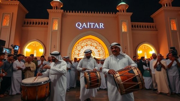 Traditional Qatari musicians at Arab Cup Fan Zone Qatar event.