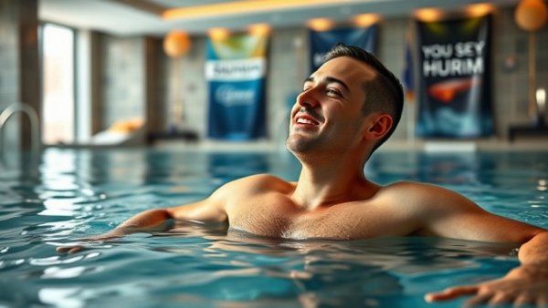 Man enjoying cold plunge after swim in spa setting.