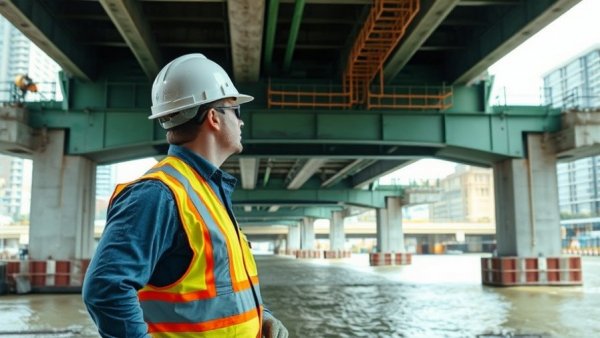 Construction worker overseeing Bronx bridge replacement