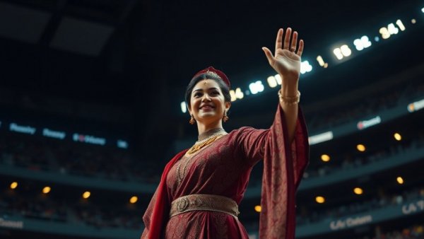 Arab Cup 2025 Qatar, person waving in a stadium.