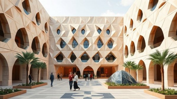 Mathaf Campus Expansion with modern design and visitors.