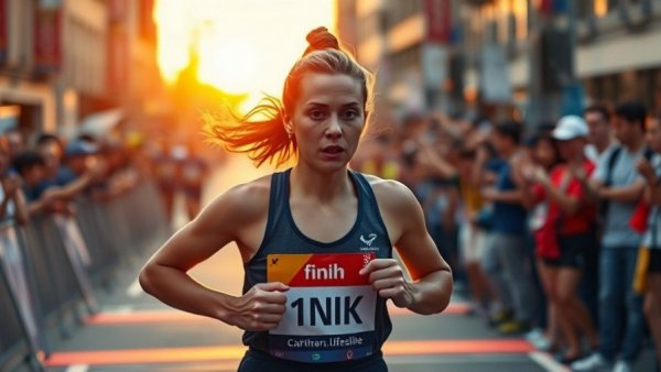 Female runner finishing race at Kalakaua Merrie Mile, vibrant scene