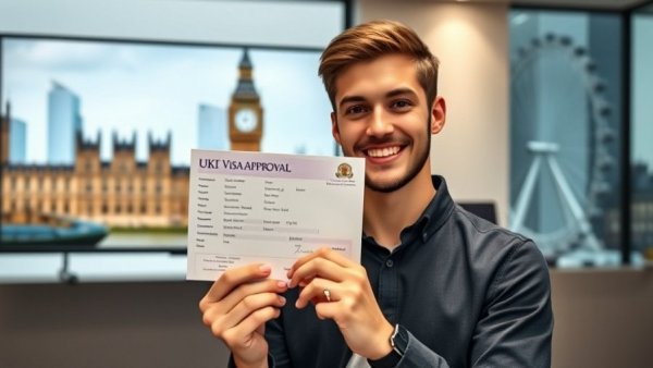 UK visa interview preparation scene with applicant holding approval.