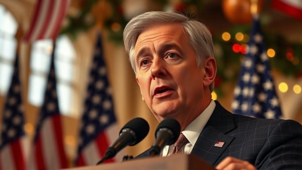 Political figure discussing suspension of US Green Card Lottery in festive setting.