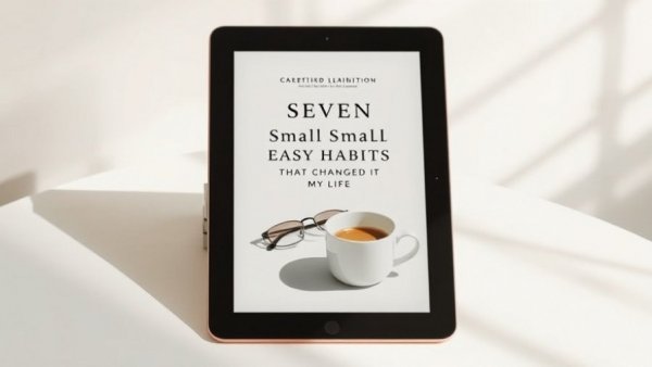 Tablet with book cover and coffee, Health Risk Assessment Insights.