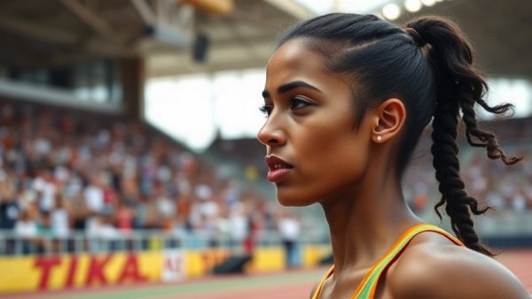 Female athlete competing in track event, showcasing the future of professional track and field.