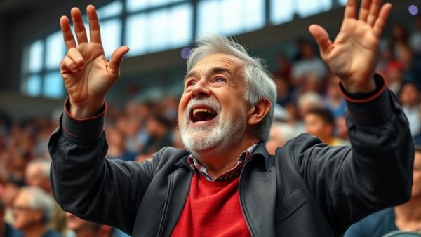 Energetic man cheerfully supporting at 2025 U.S. Open Championships.