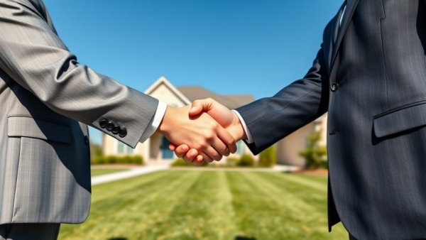 Professional handshake in front of a new house symbolizing benefits of mortgage process automation.