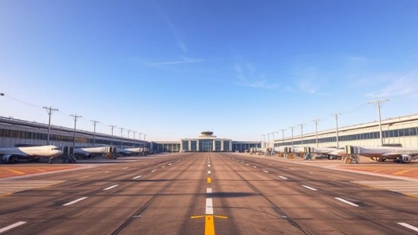 Airport terminal under clear sky symbolizes construction starts decline.