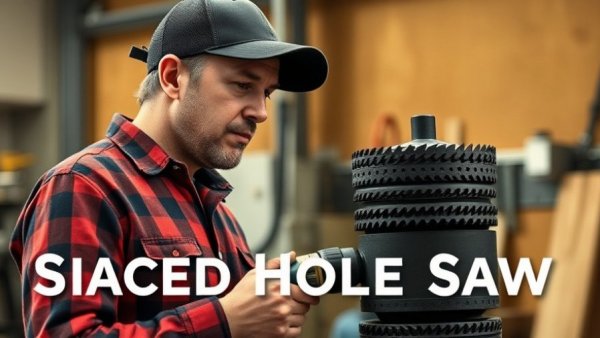 Man demonstrating stacked hole saw trick in workshop.