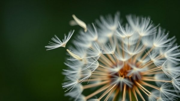 Close-up of dandelion seeds dispersing, highlighting artificial grass benefits for weed control.