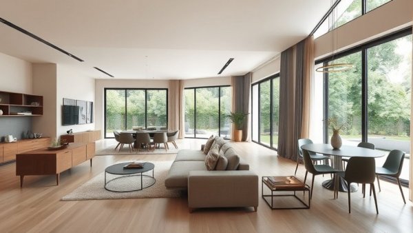 Modern open living room with elegant design trends for 2026.