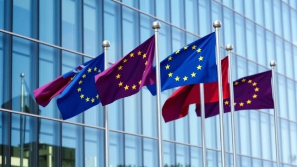 EU flags in front of glass building relating to circular economy.