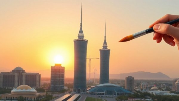 Katara Towers painted depiction during Qatar National Day celebrations.