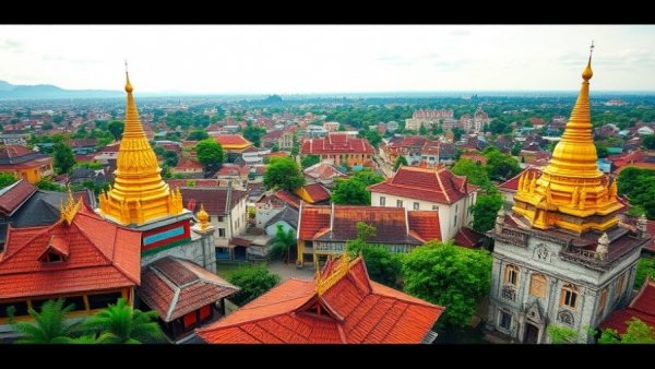 Essentials of Laos tour highlights vibrant cityscape and cultural architecture.