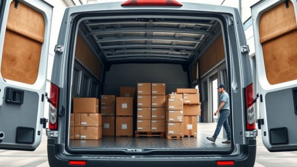 Back-of-house efficiency with van and boxes in loading area.