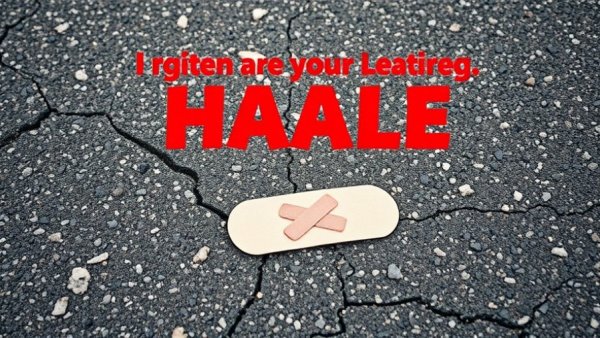 Cracked asphalt with band-aid, symbolizing regrets before resolutions.