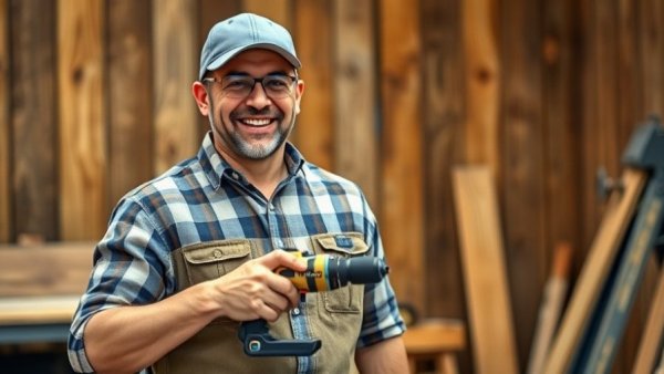 DIY enthusiast with cordless drill in Asheville NC workshop.
