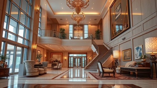 Luxurious entryway decor ideas with staircase and modern accents.