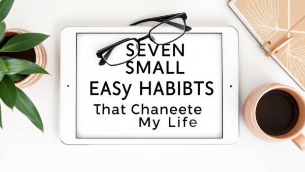 Minimalist tablet with book cover ‘Easy Habits’ by Katie Wells.