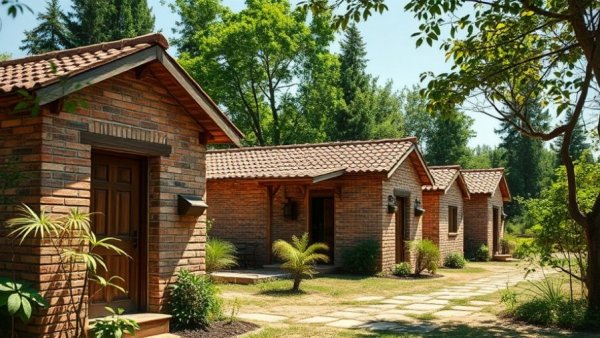 Low-cost innovative brick structures highlighting affordable construction.
