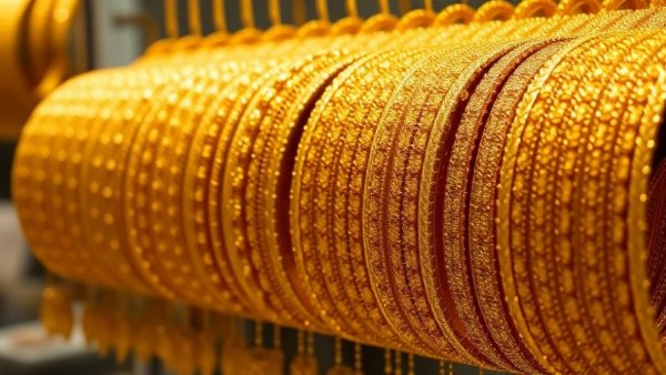 Gold prices in Qatar: shimmering bracelet display.