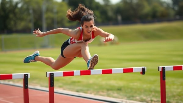 Athlete performing hurdle trail leg drills on track