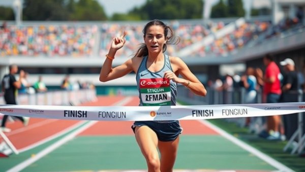 Runner victorious at the finish line, 2025 Women's Top 10 Voting.