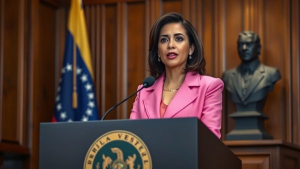 Brazil recognizes Venezuelan VP as head of state, woman in pink speaking.