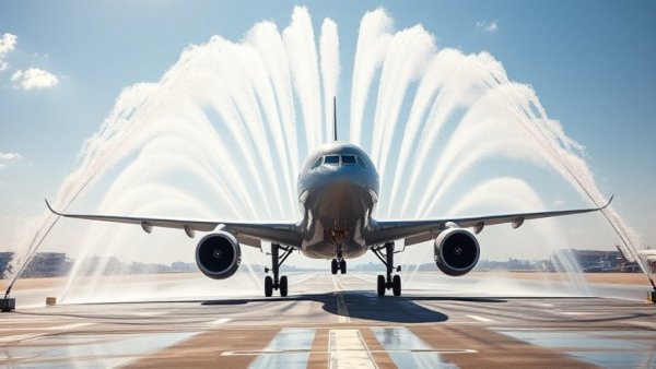 Qatar Airways inaugural flight to Hail under water arch.
