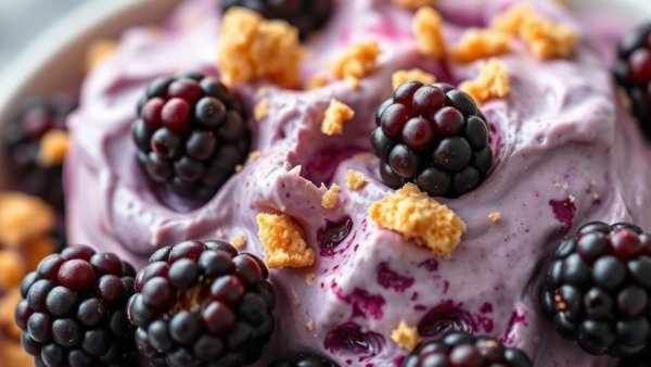 Creamy cottage cheese dessert with berries and crackers.