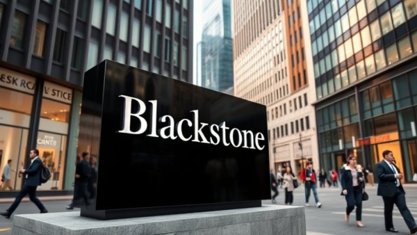 Blackstone corporate sign in city setting.