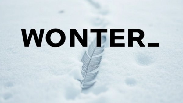 Snow-covered ground with feather trail.