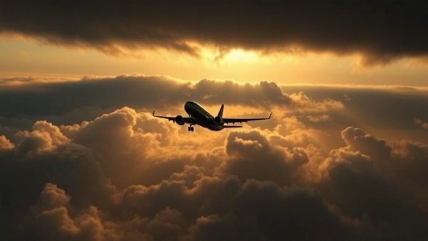 Silhouetted airplane flying against sunset, symbolizing direct flights between Bangladesh and Pakistan.