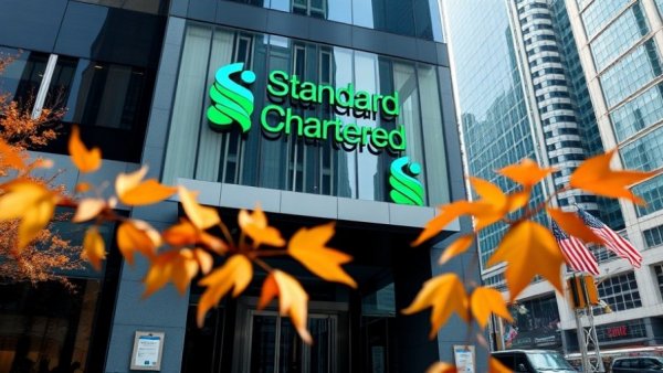 Standard Chartered Green Bond branding on modern building facade.