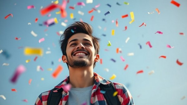 Person releasing confetti under blue sky, secrets to winning.