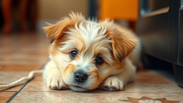 Adorable puppy relaxing indoors, symbolizing health goals in 2026.