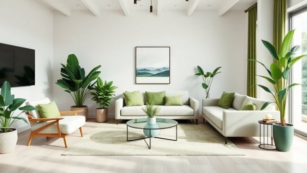Modern green living room decor ideas in a serene setting.