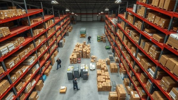 Warehouse interior in pre-engineered metal building in Canada