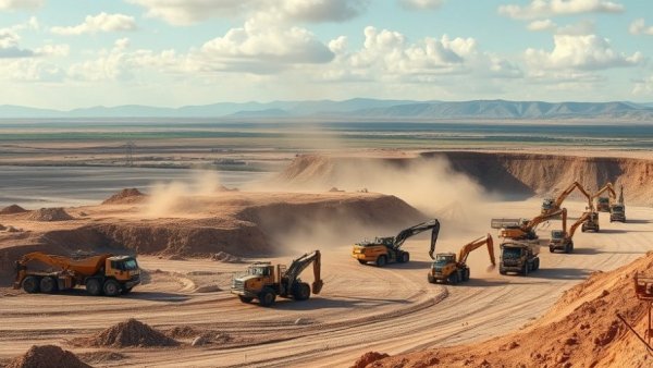 Construction of Africa's largest airport with machinery and vast landscape.