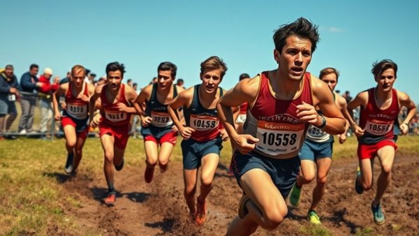 Intense race at World Cross Country Championships 2026 with muddy athletes.