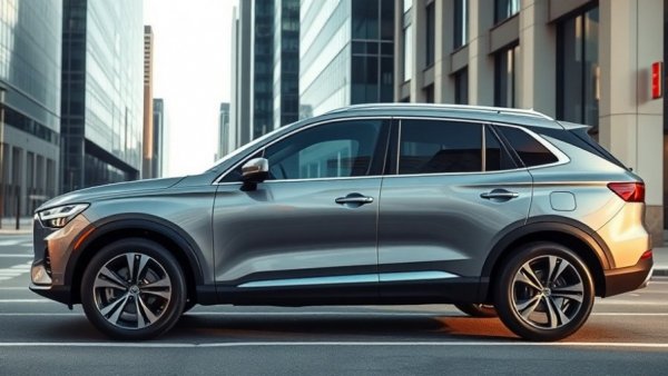 Bestselling Cars of 2025: Modern SUV in urban setting with glass buildings.