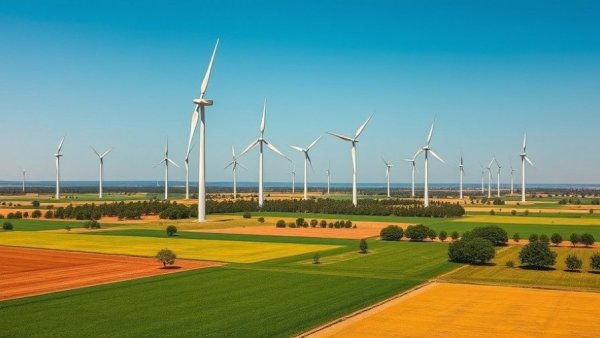 Wind turbines in a field under blue sky, symbolizing ESG investing.