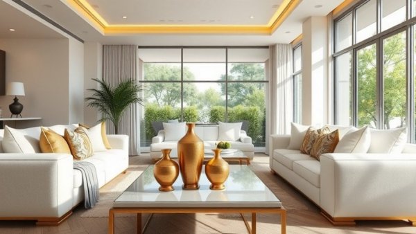 Modern luxury living room with plush furniture and elegant decor, 2026.