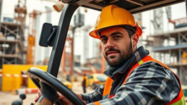 Safety Risk Measurement in construction site with worker operating forklift.