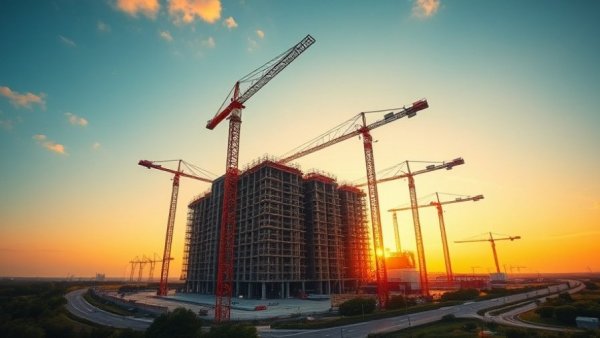 Data centers backlog growth highlighted by ongoing construction at sunset.