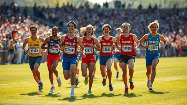 Australia XC Mixed Relay Victory celebration with athletes in colorful uniforms.
